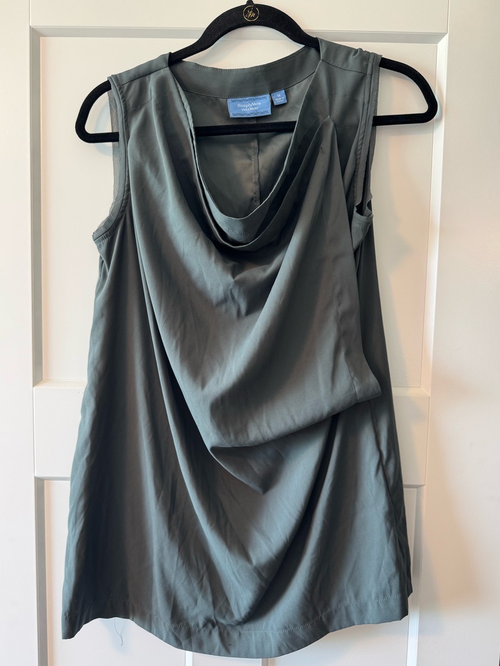 Simply Vera Wang Draped Neck Sleeveless Top in Slate Green